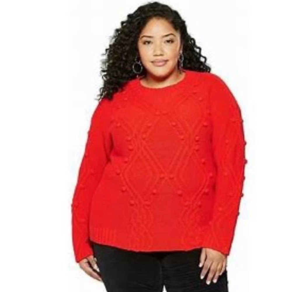Ava & Viv Womens Plus Size Knit Pom Pom Sweater